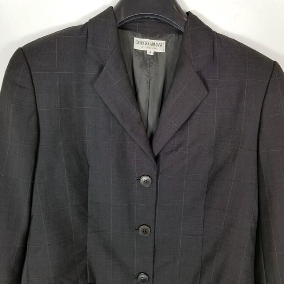 Giorgio Armani Le Collezioni Women Wool Blend Blazer Size 8 Gray Windowpane - Picture 2 of 7